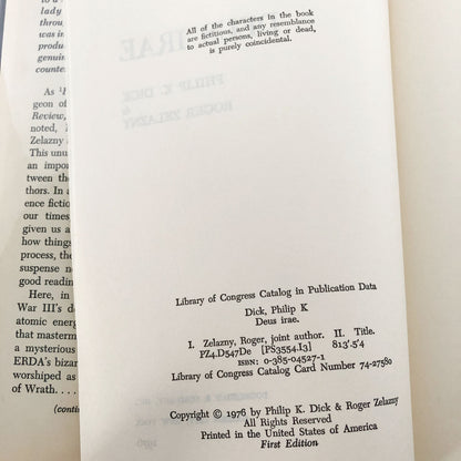Deus Irae by Philip K. Dick & Roger Zelazny [FIRST EDITION • FIRST PRINTING] 1976 • Doubleday