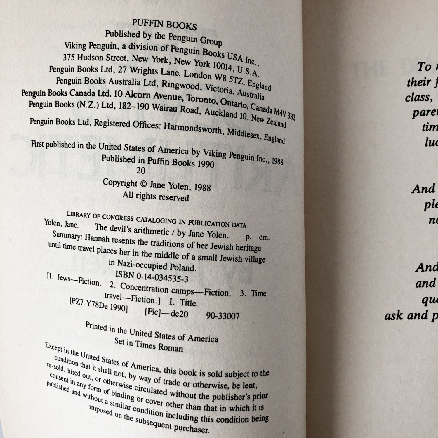 The Devil's Arithmetic by Jane Yolen [1990 PAPERBACK] - Bookshop Apocalypse