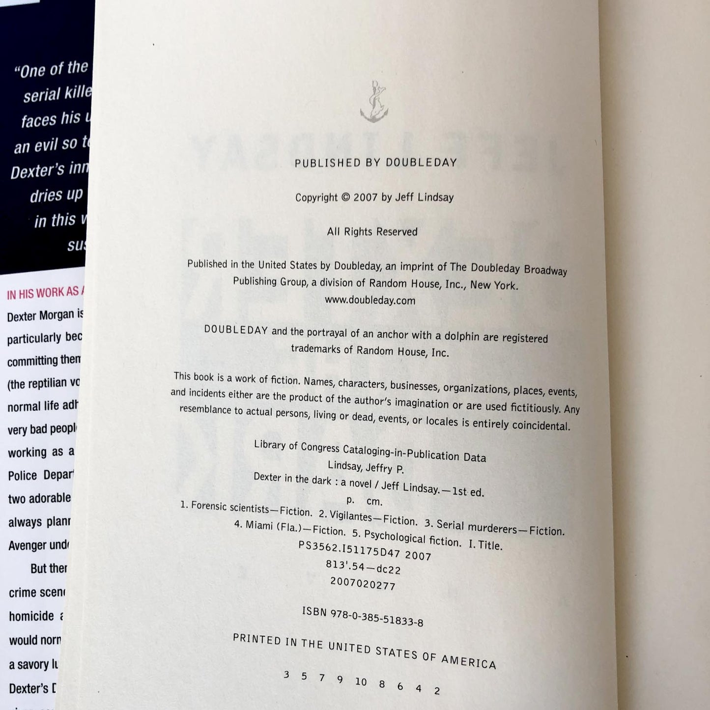 Dexter in the Dark by Jeff Lindsay [FIRST EDITION] 2007 • Dexter #3