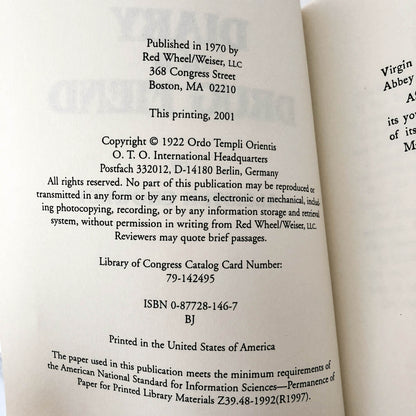 Diary of a Drug Fiend by Aleister Crowley [TRADE PAPERBACK / 2001]