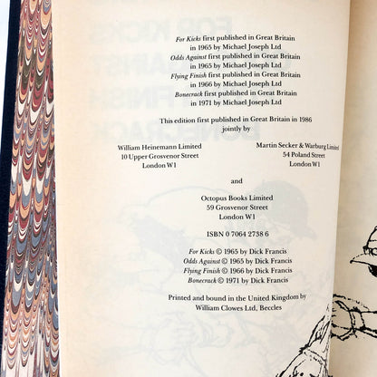 Dick Francis: For Kicks, Odds Against, Flying Finish & Bonecrack [U.K. LEATHER BOUND OMNIBUS / 1986]
