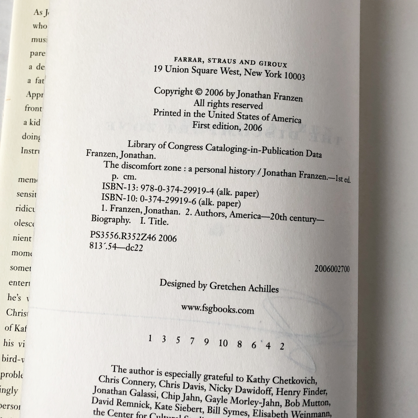 The Discomfort Zone by Jonathan Franzen SIGNED! [FIRST EDITION / FIRST PRINTING]