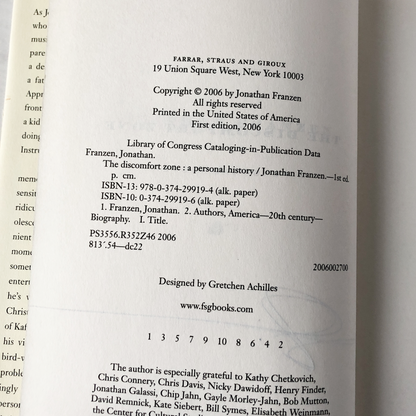 The Discomfort Zone by Jonathan Franzen SIGNED! [FIRST EDITION / FIRST PRINTING]