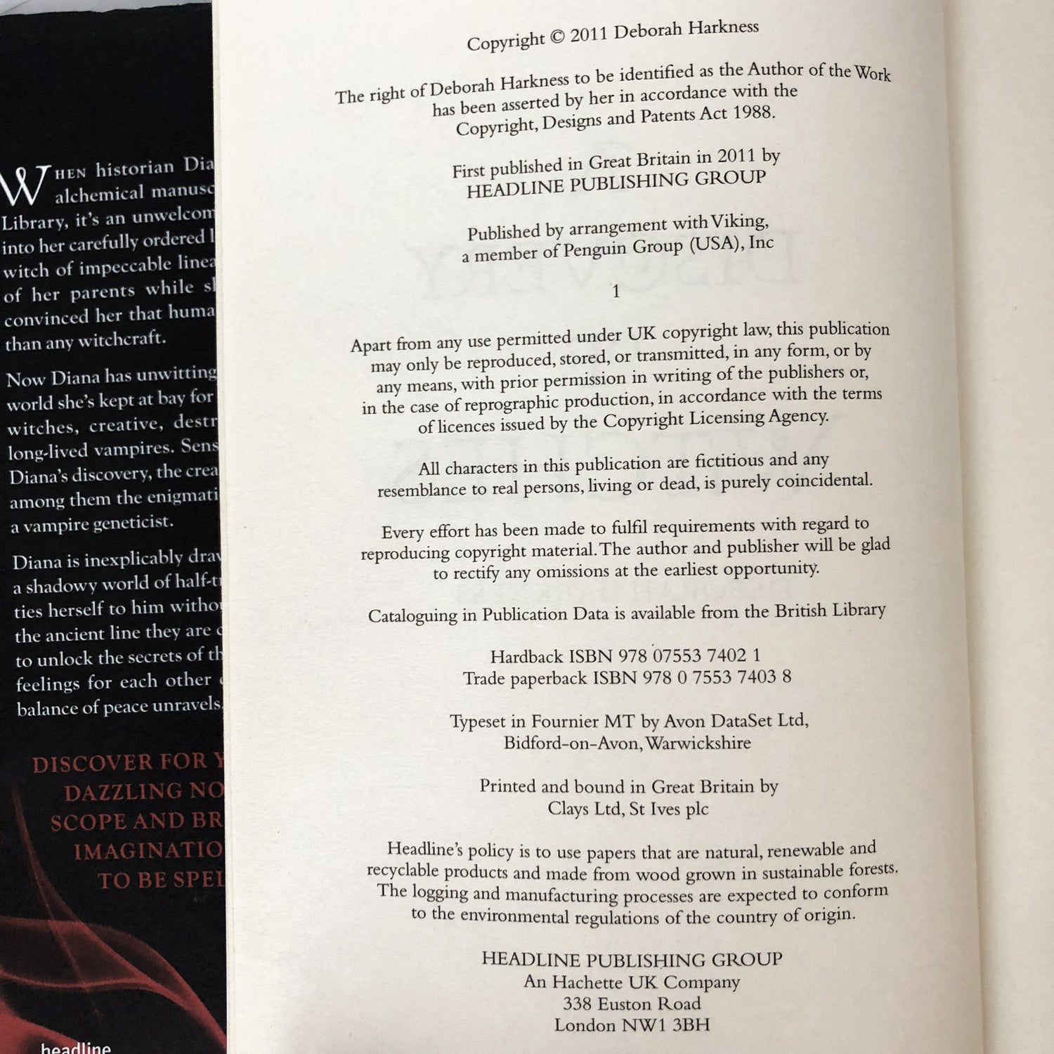 A Discovery of Witches by Deborah Harkness [U.K. FIRST EDITION / FIRST PRINTING] - Bookshop Apocalypse