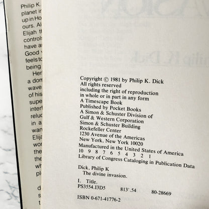 The Divine Invasion by Philip K. Dick [FIRST EDITION / FIRST PRINTING] 1981
