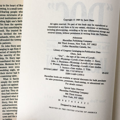 Doc: The Rape of the Town of Lovell by Jack Olsen [FIRST EDITION / FIRST PRINTING] - Bookshop Apocalypse