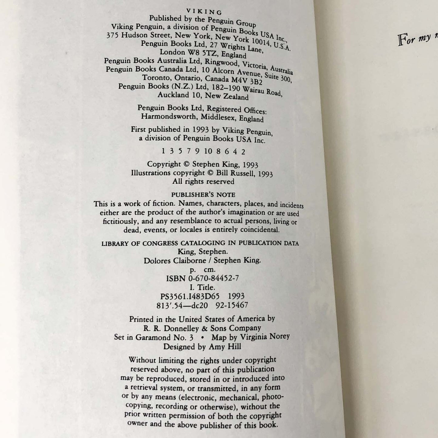 Dolores Claiborne by Stephen King [FIRST EDITION / FIRST PRINTING] 1993