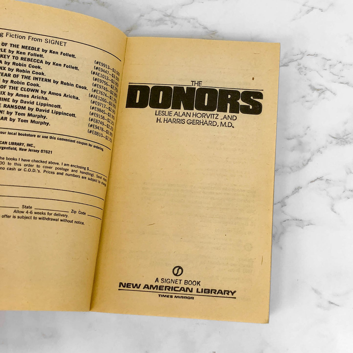 The Donors by Leslie Alan Horvitz [FIRST EDITION PAPERBACK] 1982