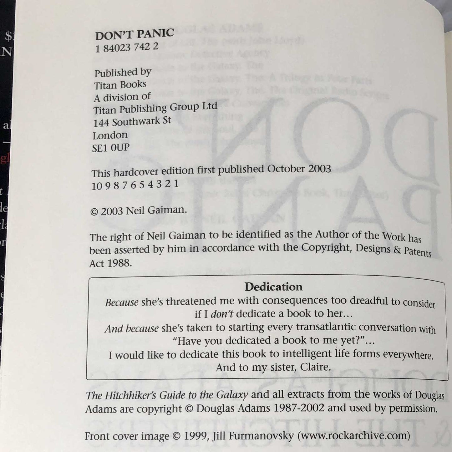 Don't Panic: Douglas Adams & The Hitchhiker's Guide to the Galaxy by Neil Gaiman [U.K. HARDCOVER] 2003