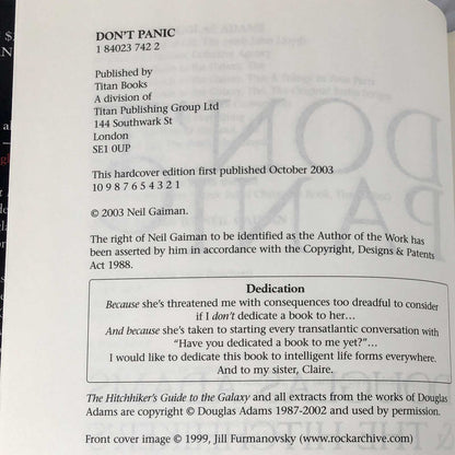 Don't Panic: Douglas Adams & The Hitchhiker's Guide to the Galaxy by Neil Gaiman [U.K. HARDCOVER] 2003