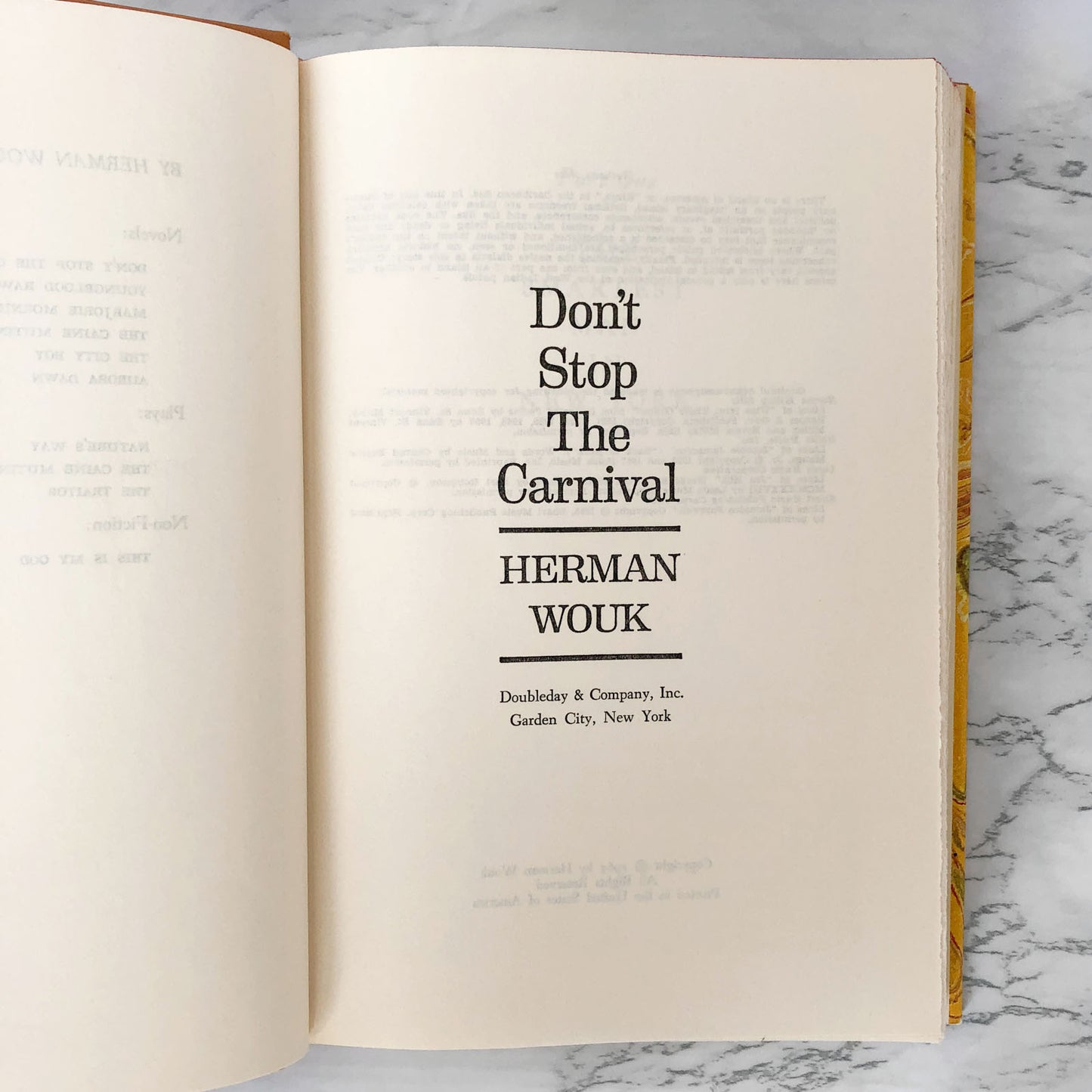 Don't Stop the Carnival by Herman Wouk [FIRST BOOK CLUB EDITION / 1965]