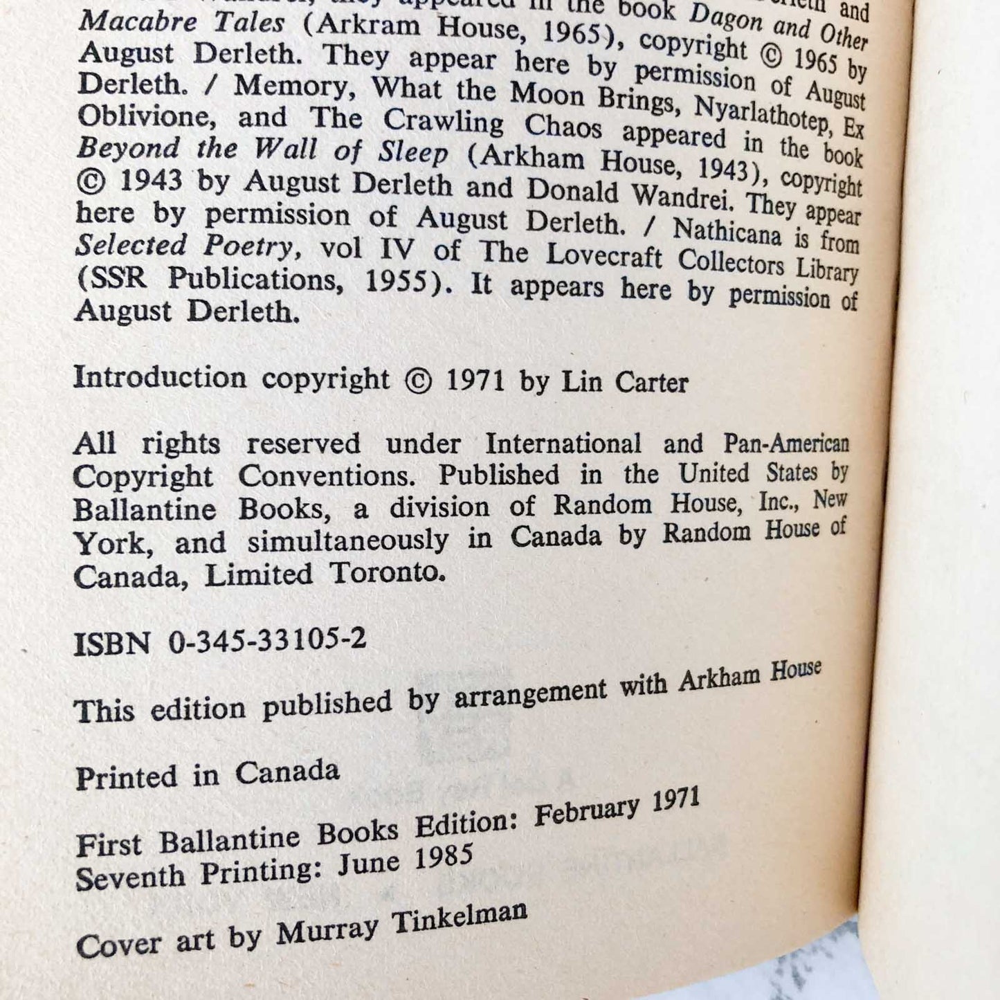 The Doom That Came to Sarnath & Other Stories by H.P. Lovecraft [1985 PAPERBACK]
