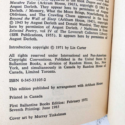 The Doom That Came to Sarnath & Other Stories by H.P. Lovecraft [1985 PAPERBACK]