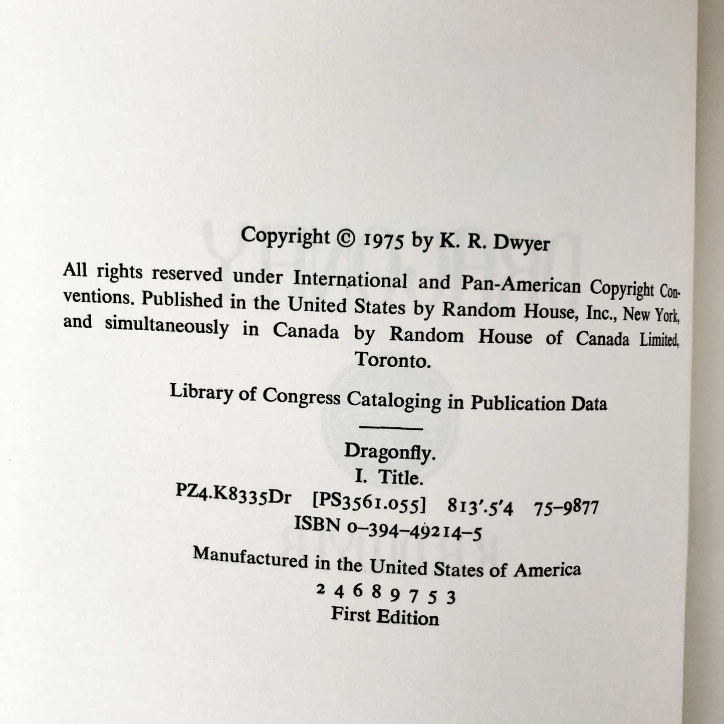 Dragonfly by K.R. Dwyer "aka Dean Koontz" [FIRST EDITION] 1975