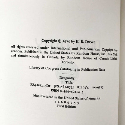 Dragonfly by K.R. Dwyer "aka Dean Koontz" [FIRST EDITION] 1975