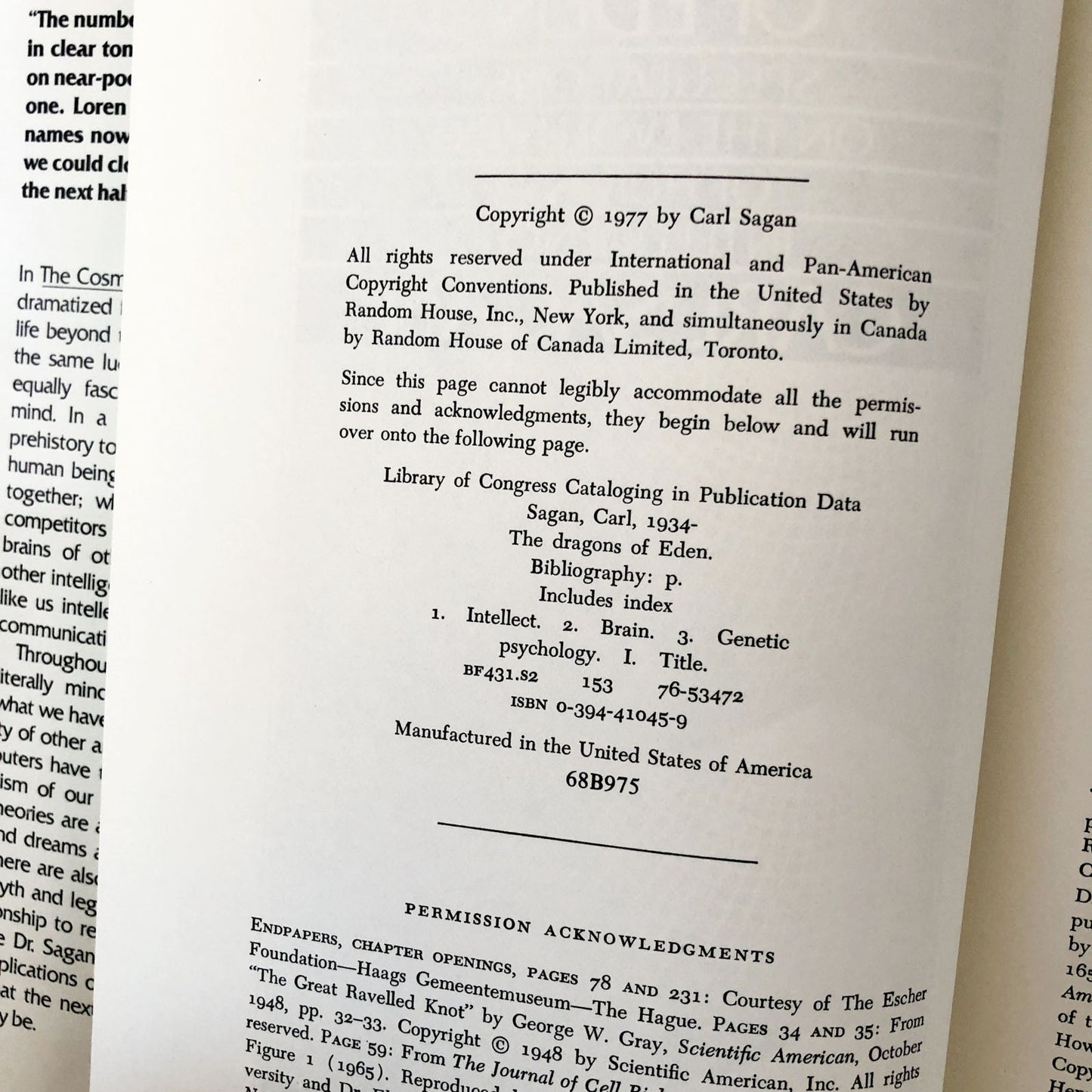 The Dragons of Eden by Carl Sagan [FIRST EDITION / FIRST PRINTING] 1977