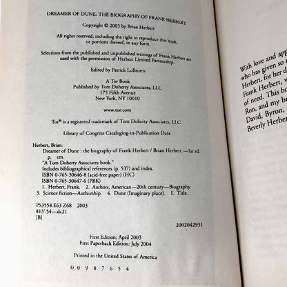 Dreamer of Dune: The Biography of Frank Herbert by Brian Herbert [FIRST PAPERBACK EDITION] 2003