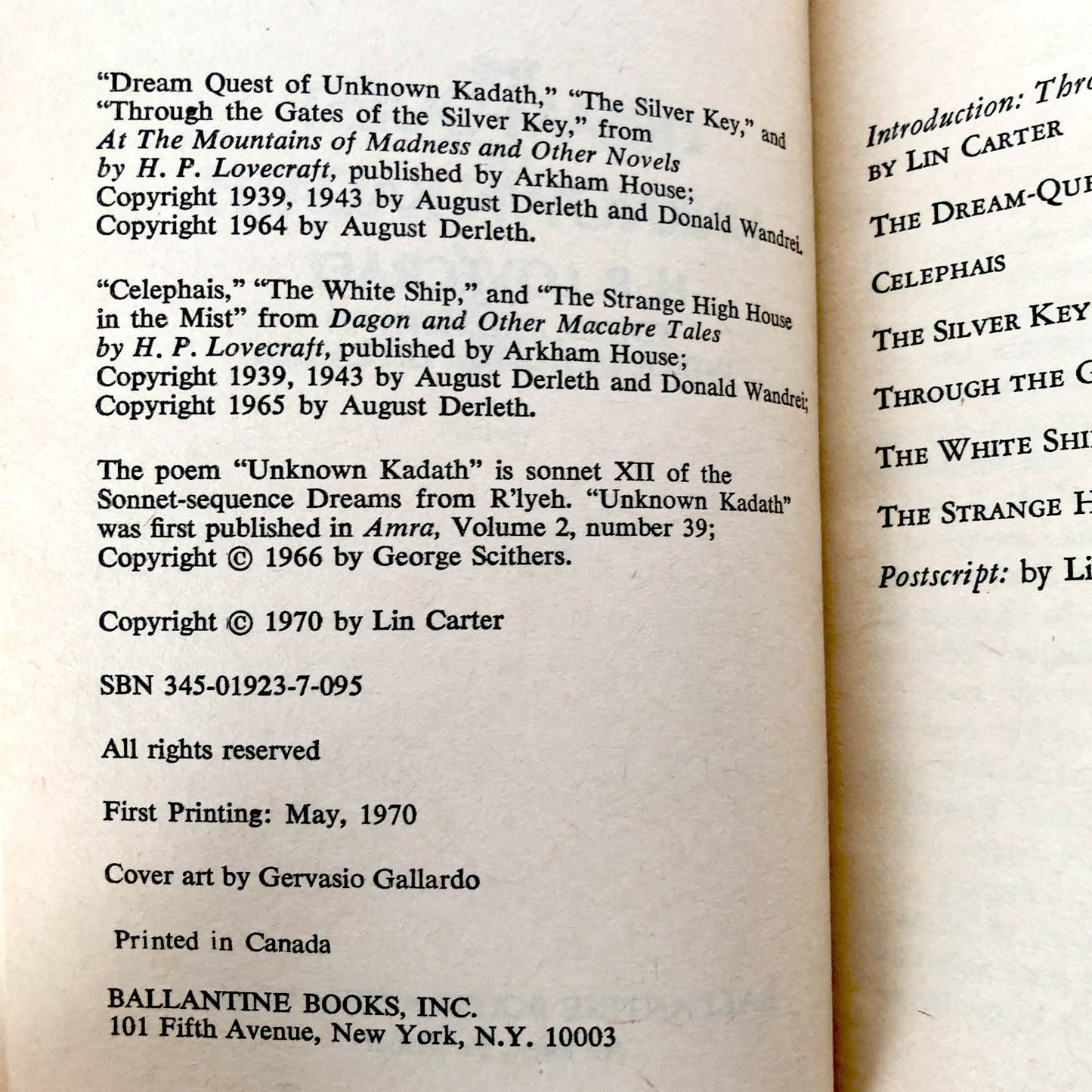 The Dream Quest of Unknown Kadath by H.P. Lovecraft [FIRST EDITION / FIRST PRINTING] 1970