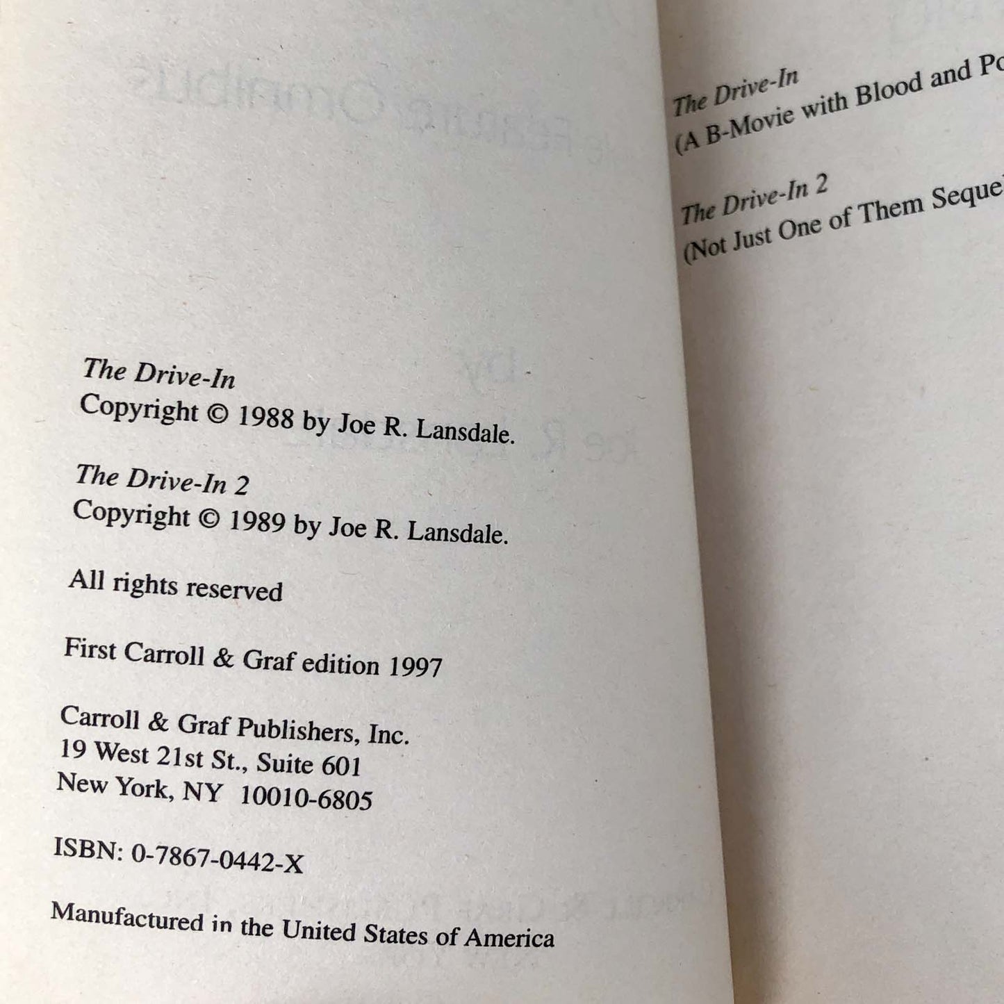 The Drive-In: A Double Feature Omnibus by Joe R. Lansdale [1997 PAPERBACK]