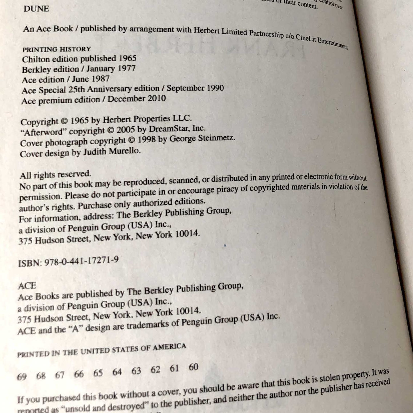 Dune by Frank Herbert [ACE PREMIUM PAPERBACK] 2010