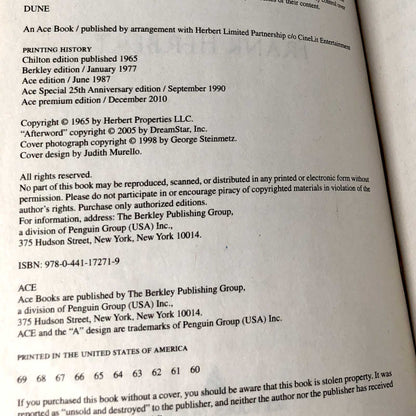 Dune by Frank Herbert [ACE PREMIUM PAPERBACK] 2010