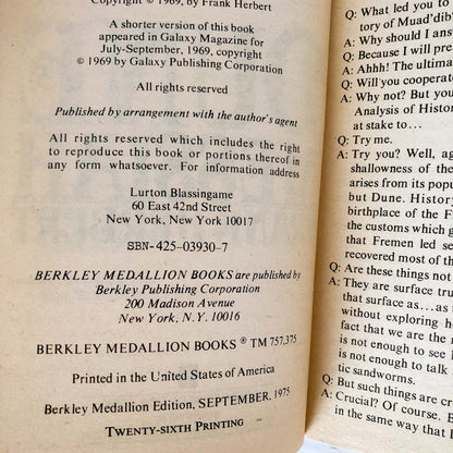 Dune Messiah by Frank Herbert [1975 PAPERBACK] • Berkley Medallion