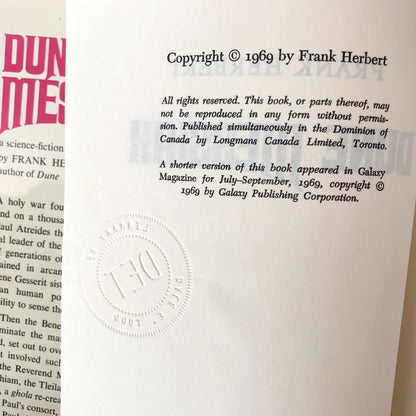 Dune Messiah by Frank Herbert [FIRST BOOK CLUB EDITION] 1969