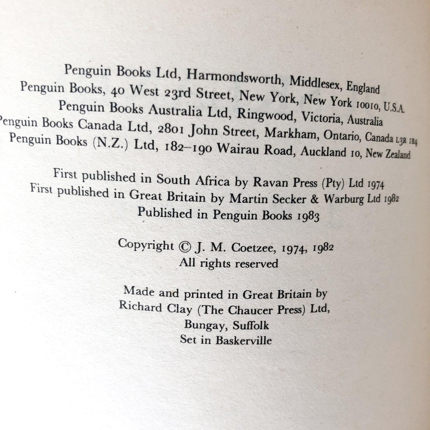 Dusklands by J.M. Coetzee [FIRST U.K. PAPERBACK PRINTING] 1983 • Penguin