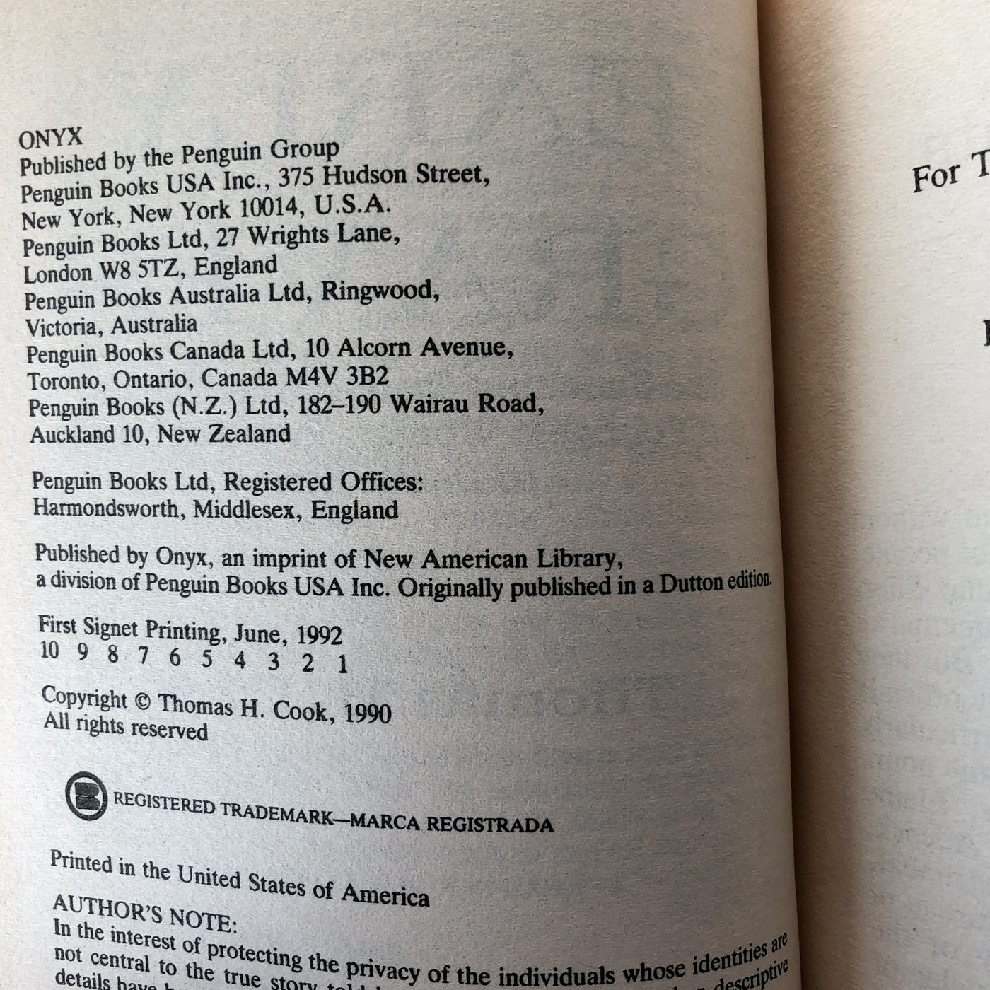 Early Graves by Thomas H. Cook [1992 PAPERBACK]