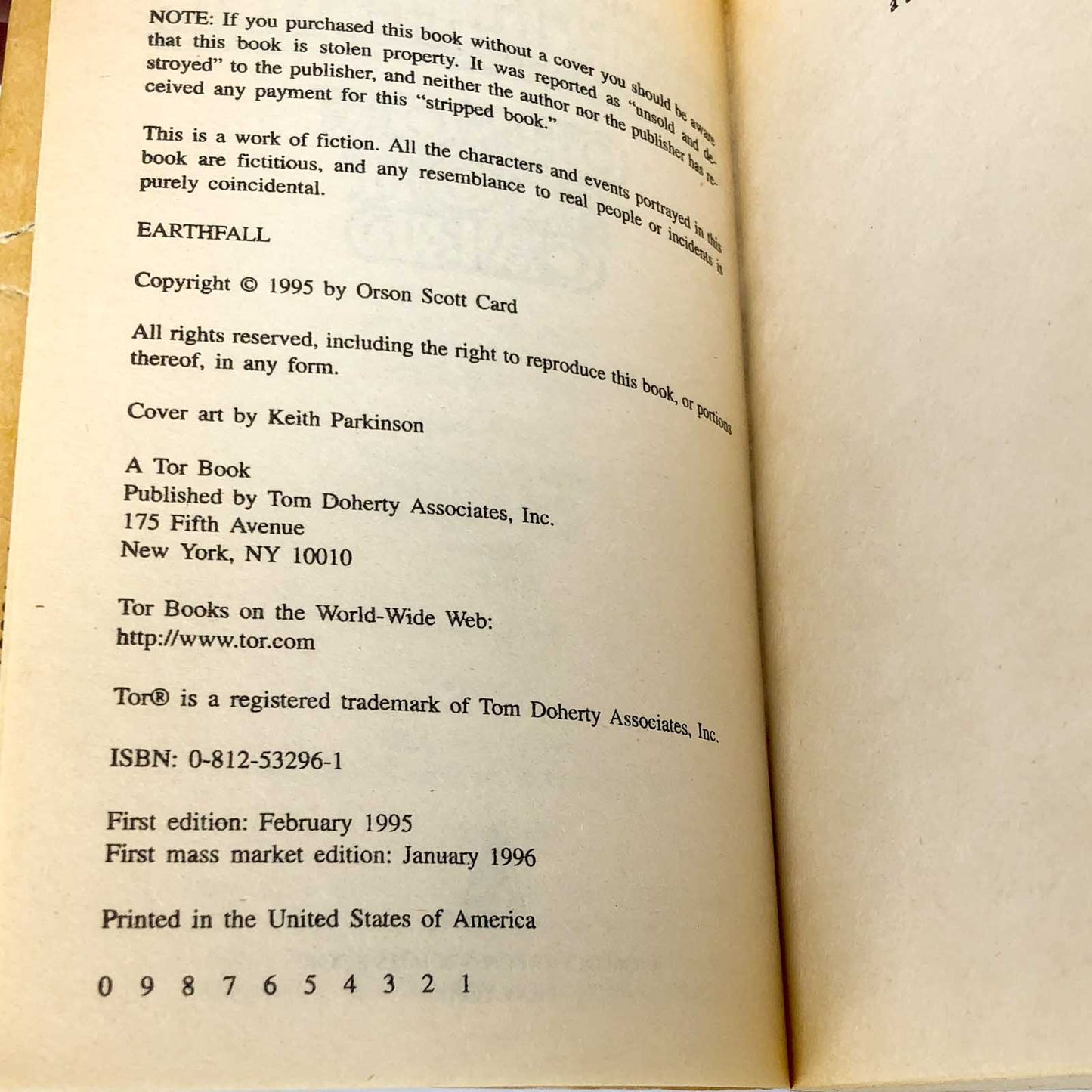 Earthfall by Orson Scott Card [FIRST PAPERBACK PRINTING] 1996 • Homecoming Saga #4