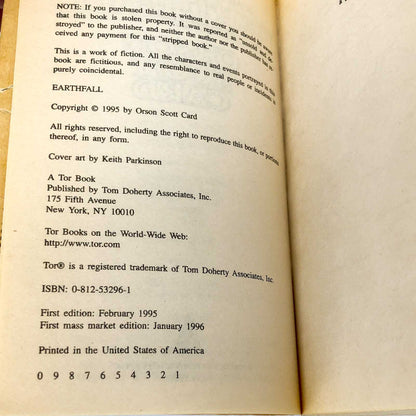 Earthfall by Orson Scott Card [FIRST PAPERBACK PRINTING] 1996 • Homecoming Saga #4