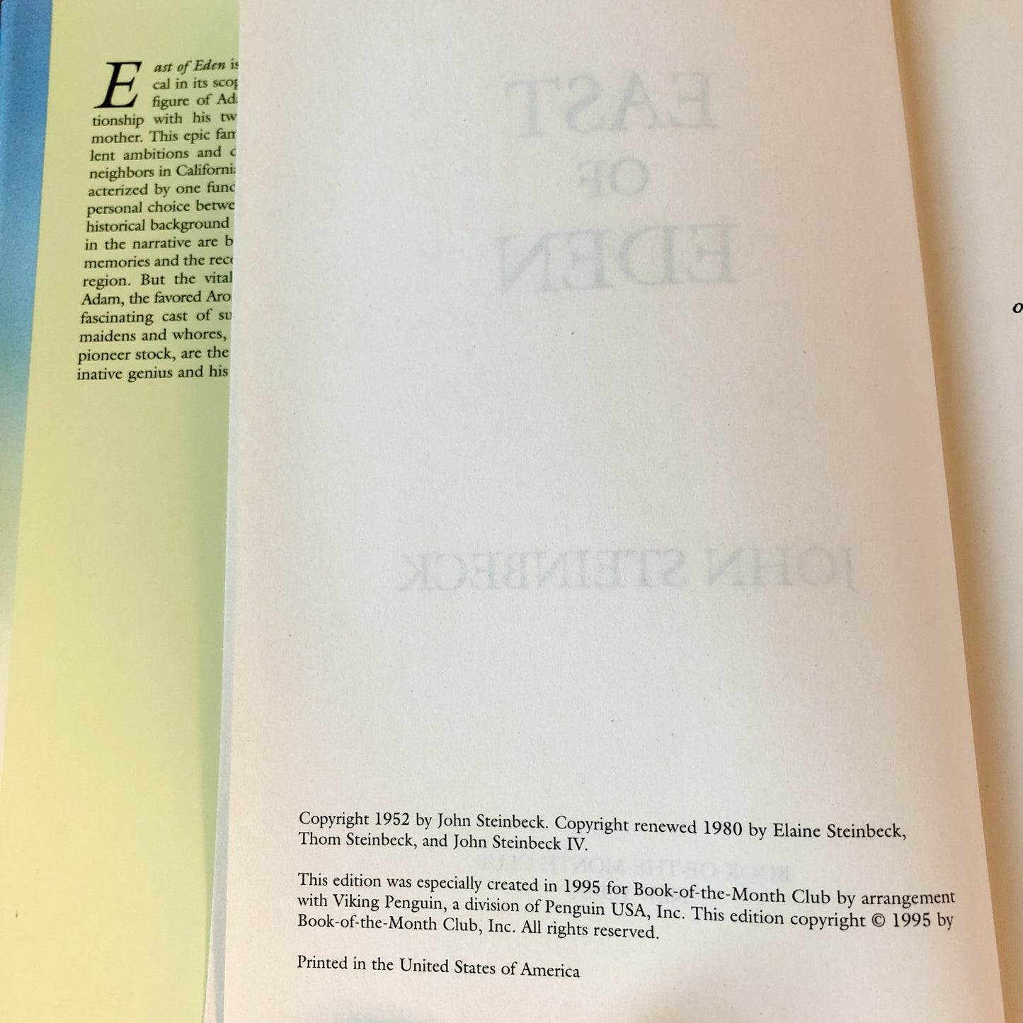 East of Eden by John Steinbeck [BOOK CLUB EDITION / 1995]