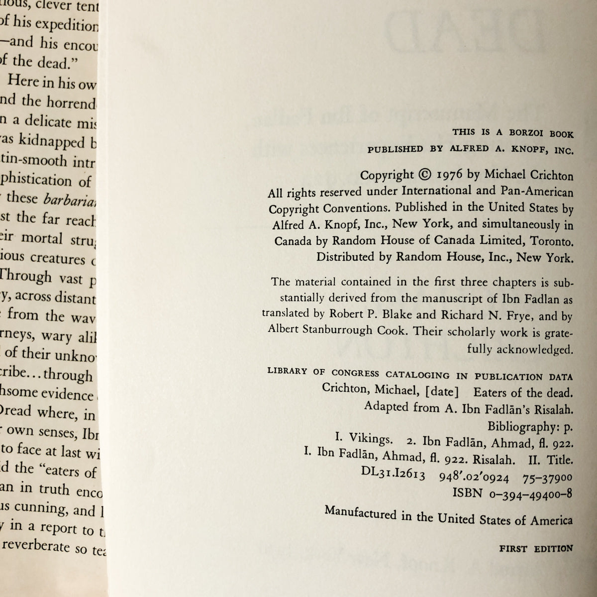 Eaters of The Dead by Michael Crichton [FIRST EDITION / FIRST PRINTING] - Bookshop Apocalypse