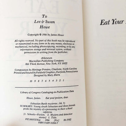 Eat Your Poison Dear by James Howe [FIRST EDITION • FIRST PRINTING] 1986