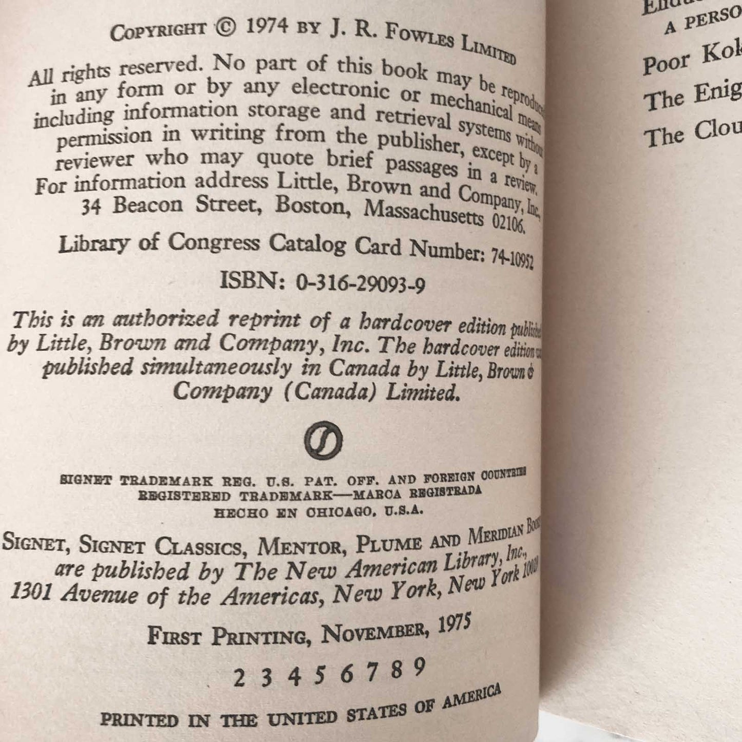 The Ebony Tower by John Fowles [1975 PAPERBACK]