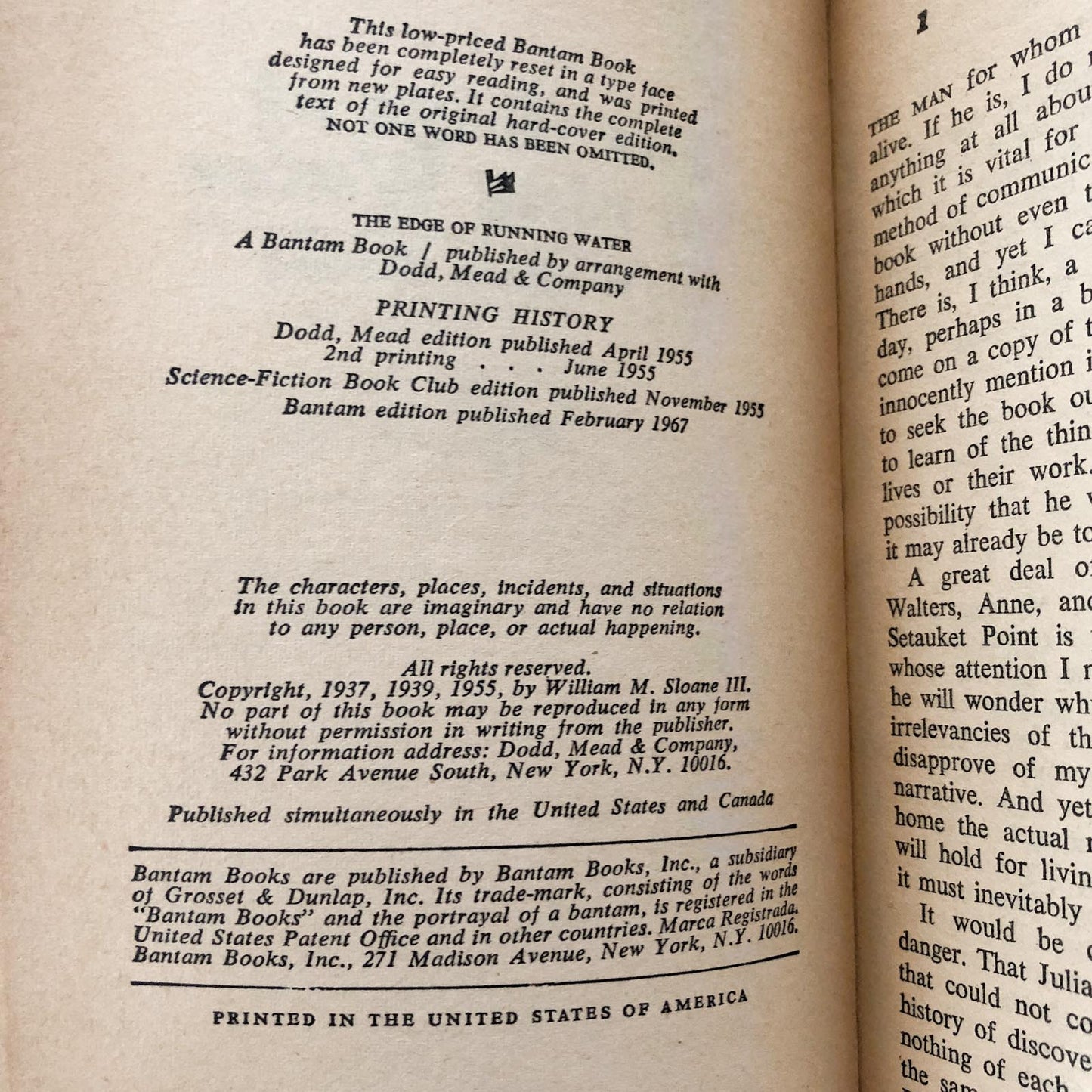 The Edge of Running Water by William Sloane [FIRST PAPERBACK PRINTING / 1967]
