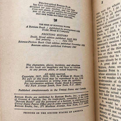 The Edge of Running Water by William Sloane [FIRST PAPERBACK PRINTING / 1967]