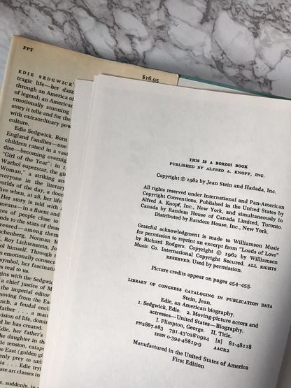 Edie: An American Biography by Jean Stein [FIRST EDITION] - Bookshop Apocalypse