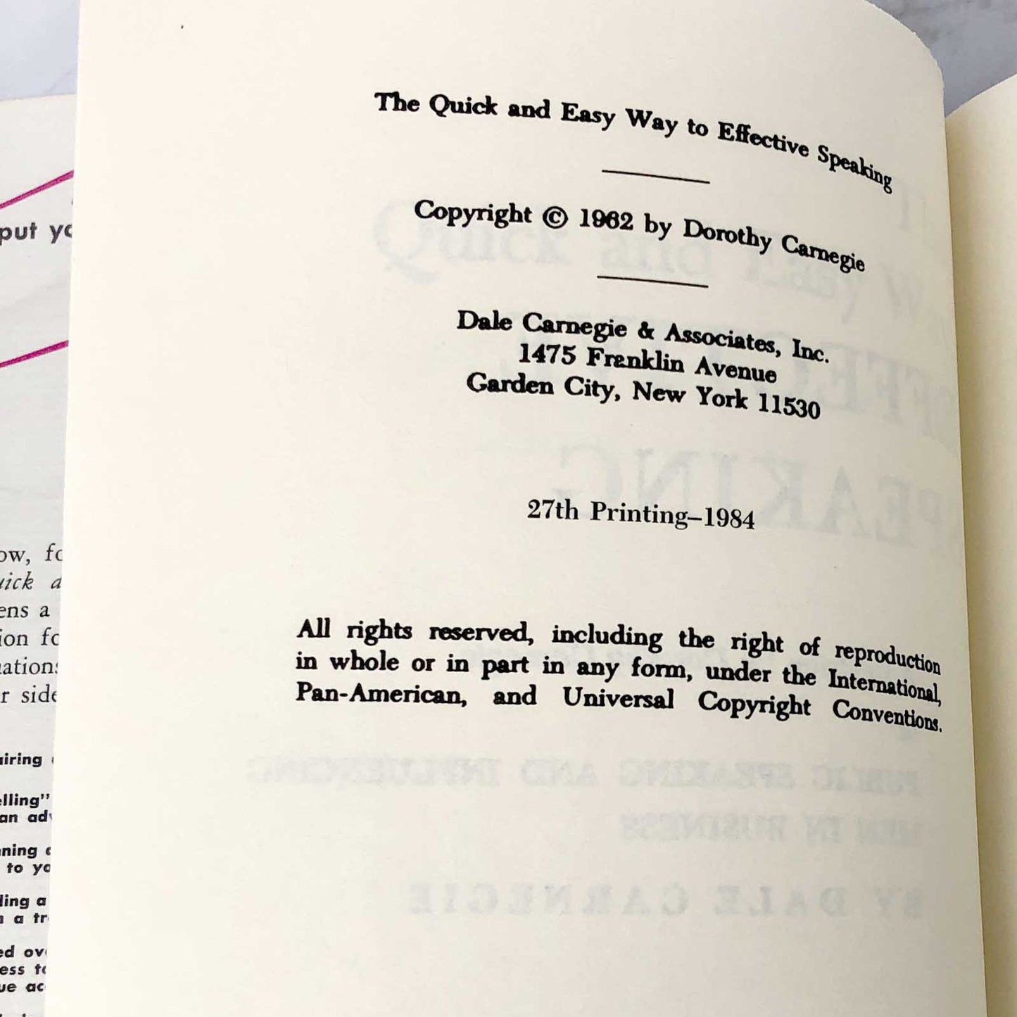 The Quick and Easy Way to Effective Speaking by Dale Carnegie [FIRST EDITION] 1984 • 27th Printing