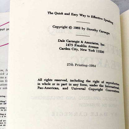 The Quick and Easy Way to Effective Speaking by Dale Carnegie [FIRST EDITION] 1984 • 27th Printing