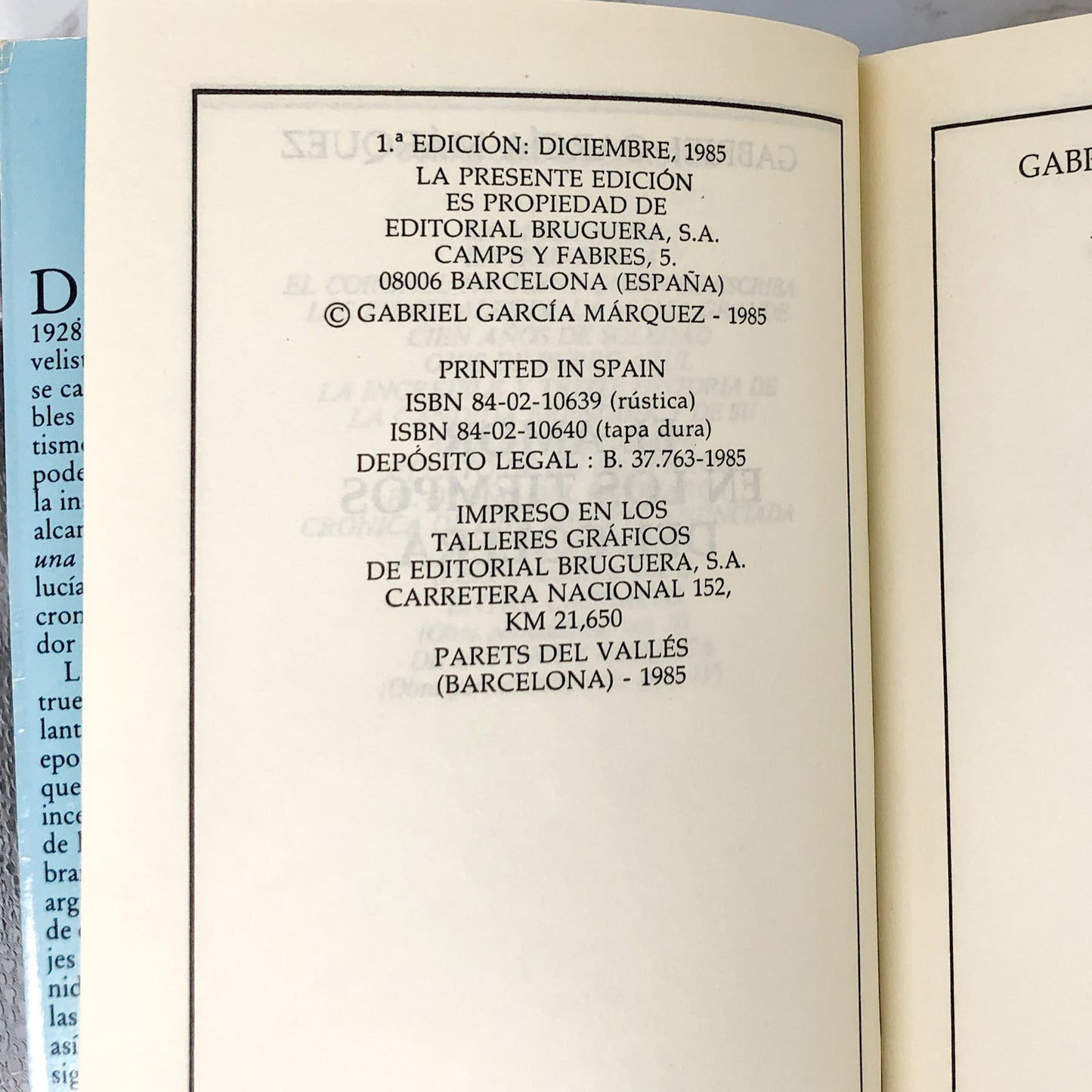 Love in The Time of Cholera by Gabriel Garcia Marquez [SPANISH TRADE PAPERBACK] 1985