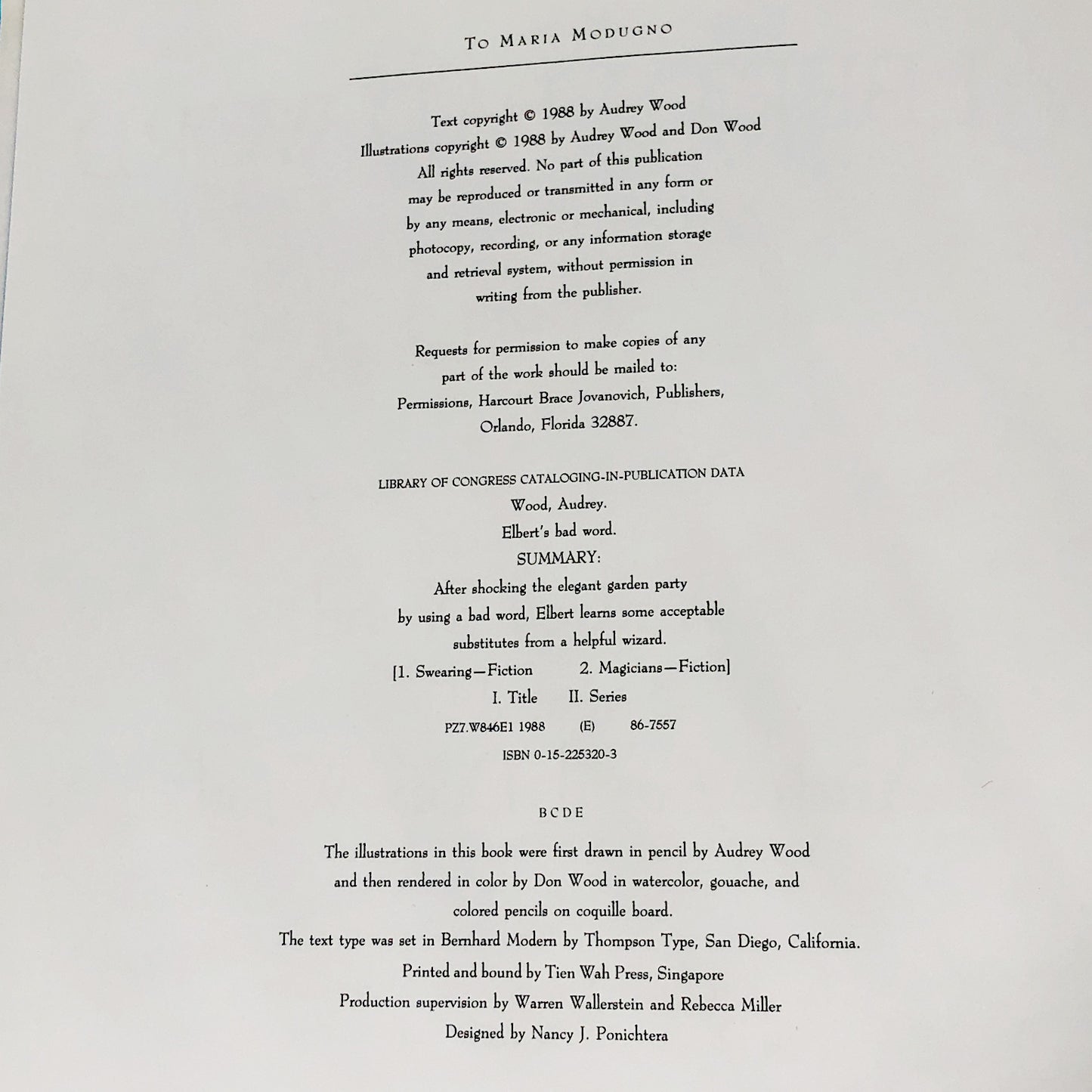 Elbert's Bad Word by Audrey & Don Wood [FIRST EDITION] 1988