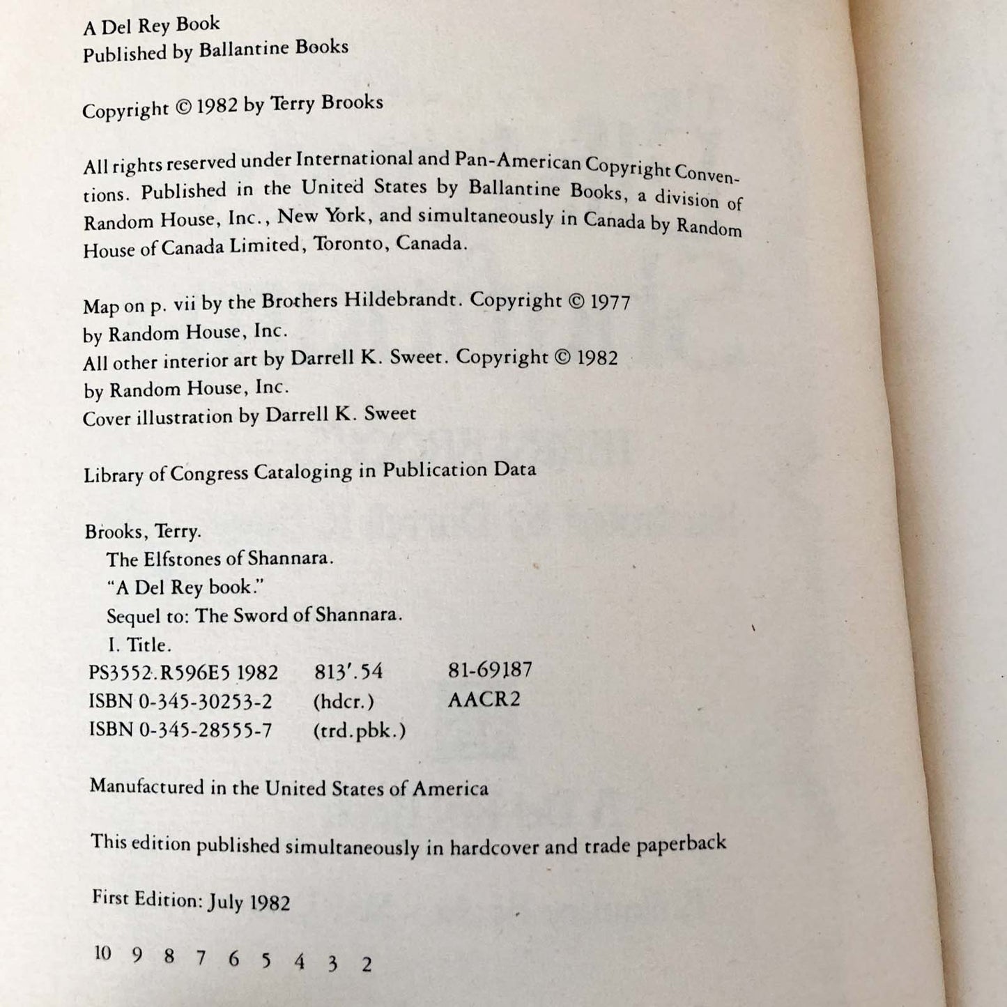 The Elfstones of Shannara by Terry Brooks [FIRST EDITION / 1982]