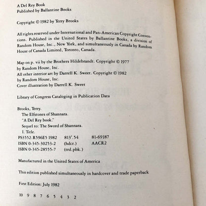 The Elfstones of Shannara by Terry Brooks [FIRST EDITION / 1982]