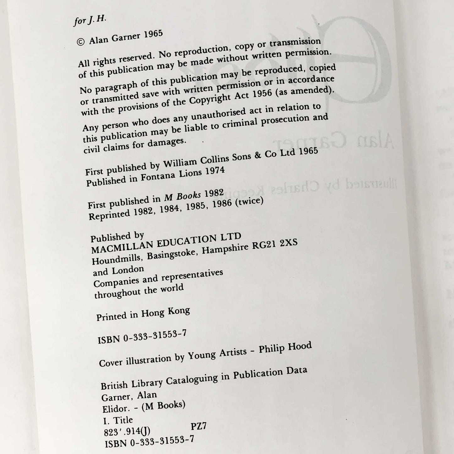 Elidor by Alan Garner [1986 U.K. HARDBACK]