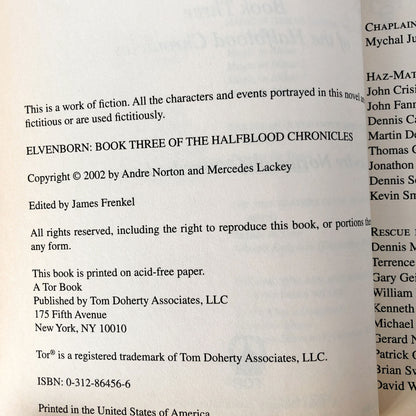 Elvenborn [Halfblood Chronicles #3] by Andre Norton & Mercedes Lackey [FIRST EDITION]