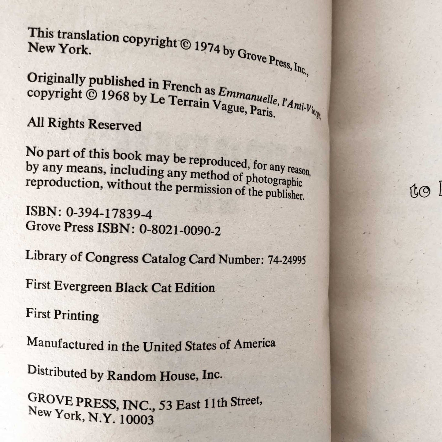 Emmanuelle II by Emmanuelle Arsan [FIRST PAPERBACK PRINTING] 1974