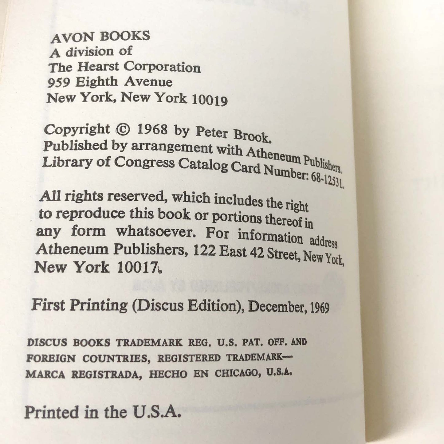 The Empty Space by Peter Brook [FIRST PAPERBACK PRINTING] 1969 • Discus