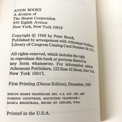 The Empty Space by Peter Brook [FIRST PAPERBACK PRINTING] 1969 • Discus