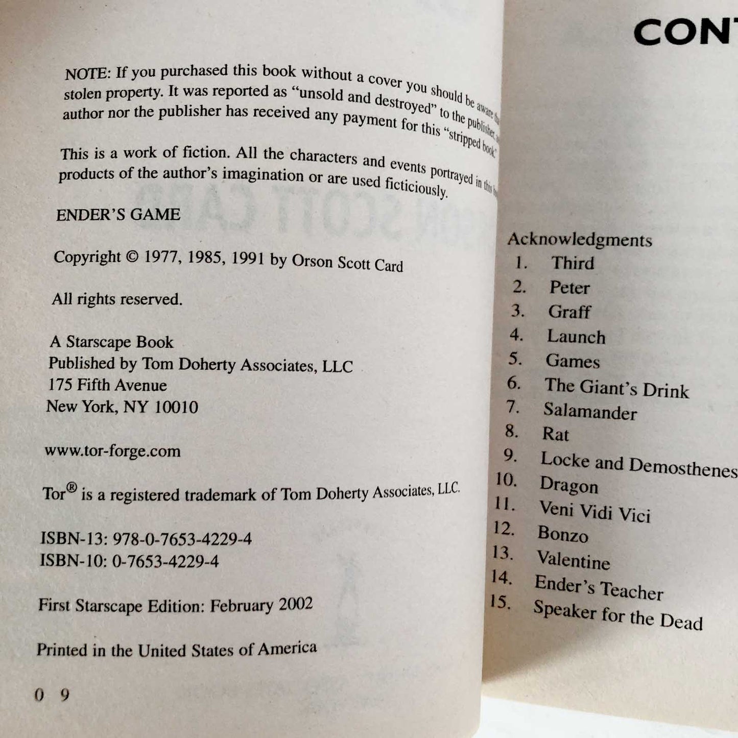 Ender's Game by Orson Scott Card [TRADE PAPERBACK] 2002 • TOR